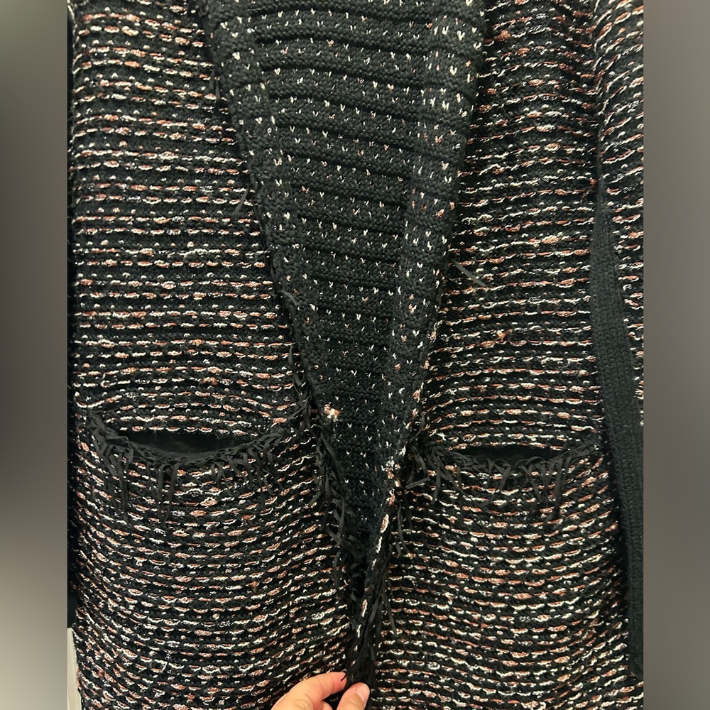 Simply Vera Vera Wang Black Shimmery Chunky Knit Open Cardigan Sweater Size L/XL - Picture 4 of 12